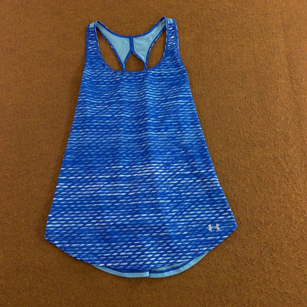 Under Armour Womens Small Blue Geometric Mesh Back Racerback Athletic Tank Top